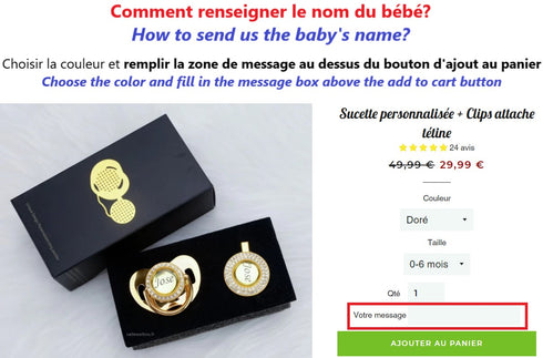 Sucette personnalisée + Clips attache tétine